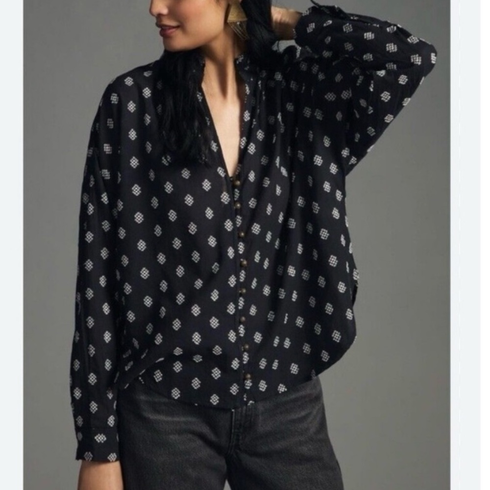 Anthro Pilcro The Tavi Embroidered Buttondown blouse